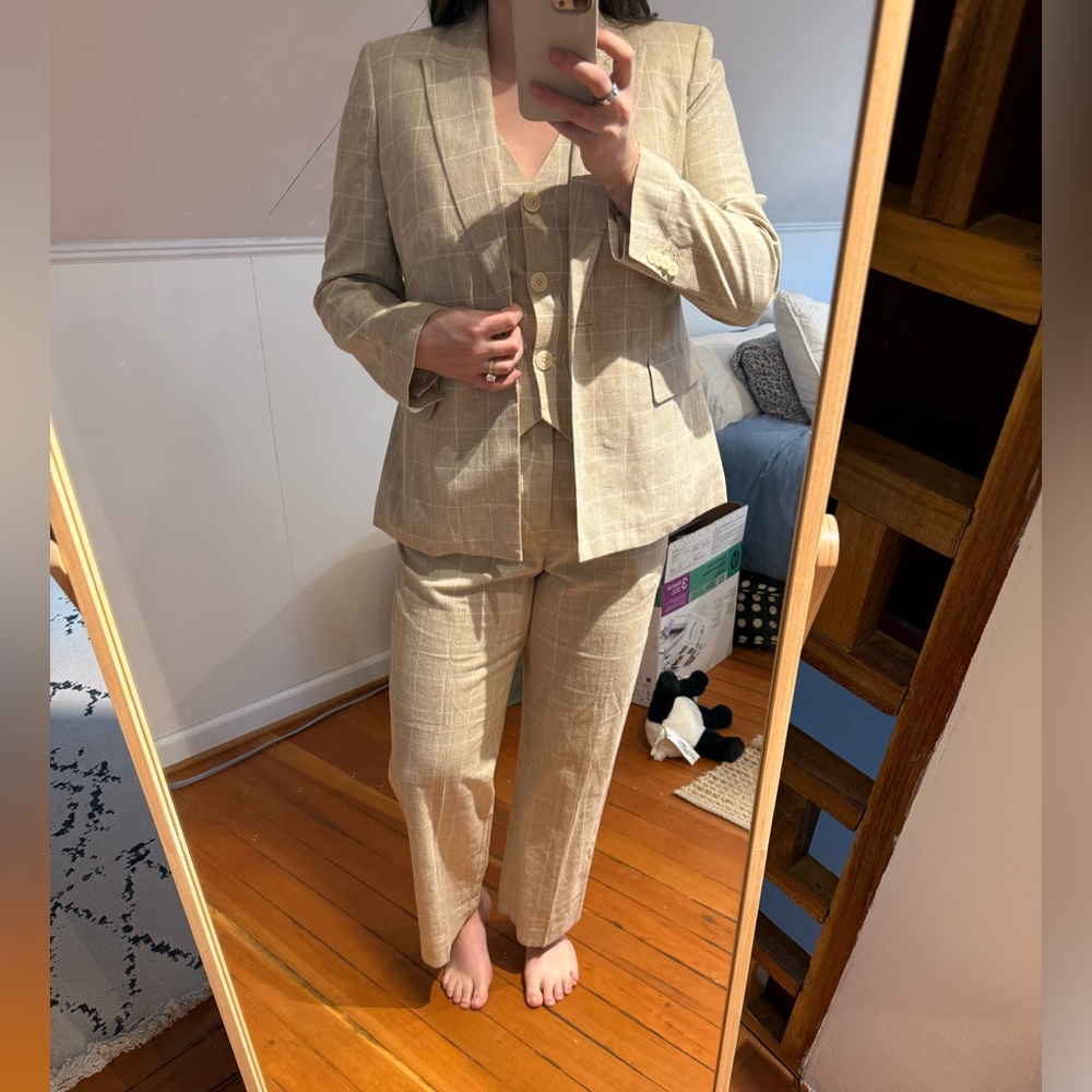Madewell Beige windowpane Blazer, Vesg & Pants Suit